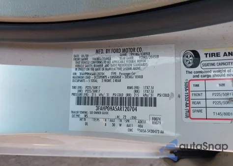 2010 Ford Fusion Se z USA, uszkodzony, nr VIN 3FAHP0HA5AR120704